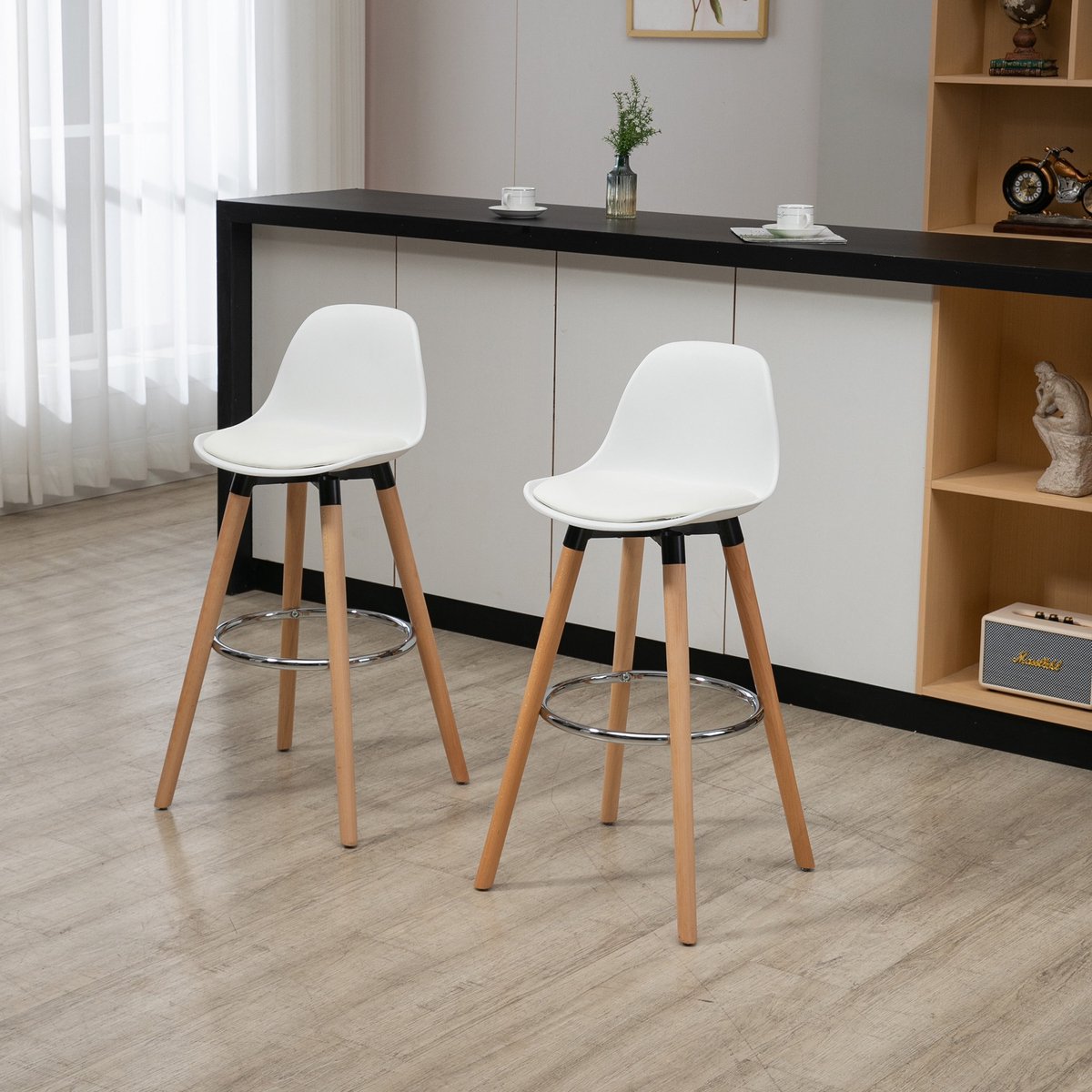 COVREO Barhocker set van 2 38,5 x 42,5 x 91 cm wit kunstleer met rugleuning en voetsteun