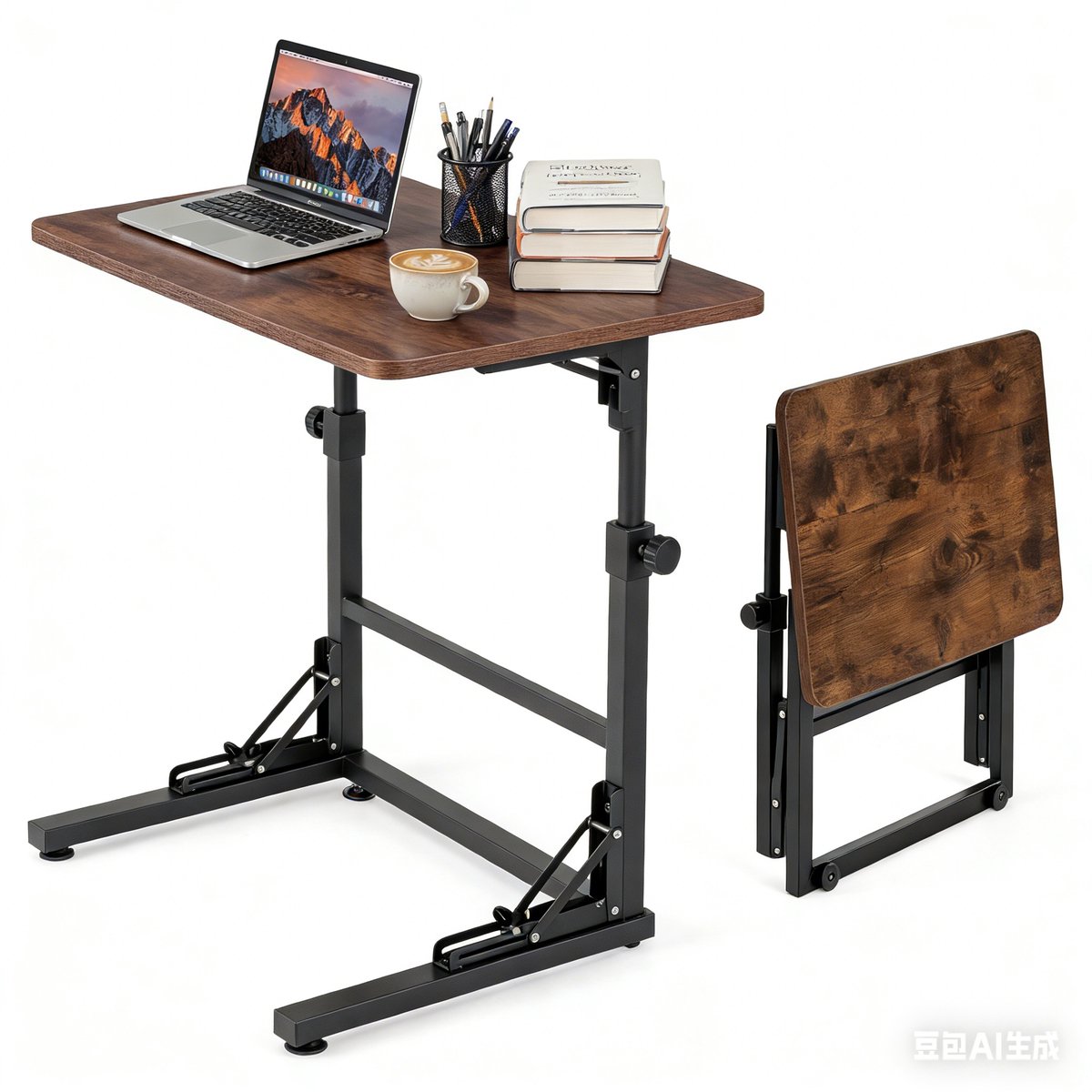 KOMFOTTEU Smalle Bijzettafel Inklapbaar – In Hoogte Verstelbare C-Vormige Laptoptafel – Industrieel Metaalframe – Compact & Multifunctioneel – Handig Tafeltje Voor Wonen & Werken
