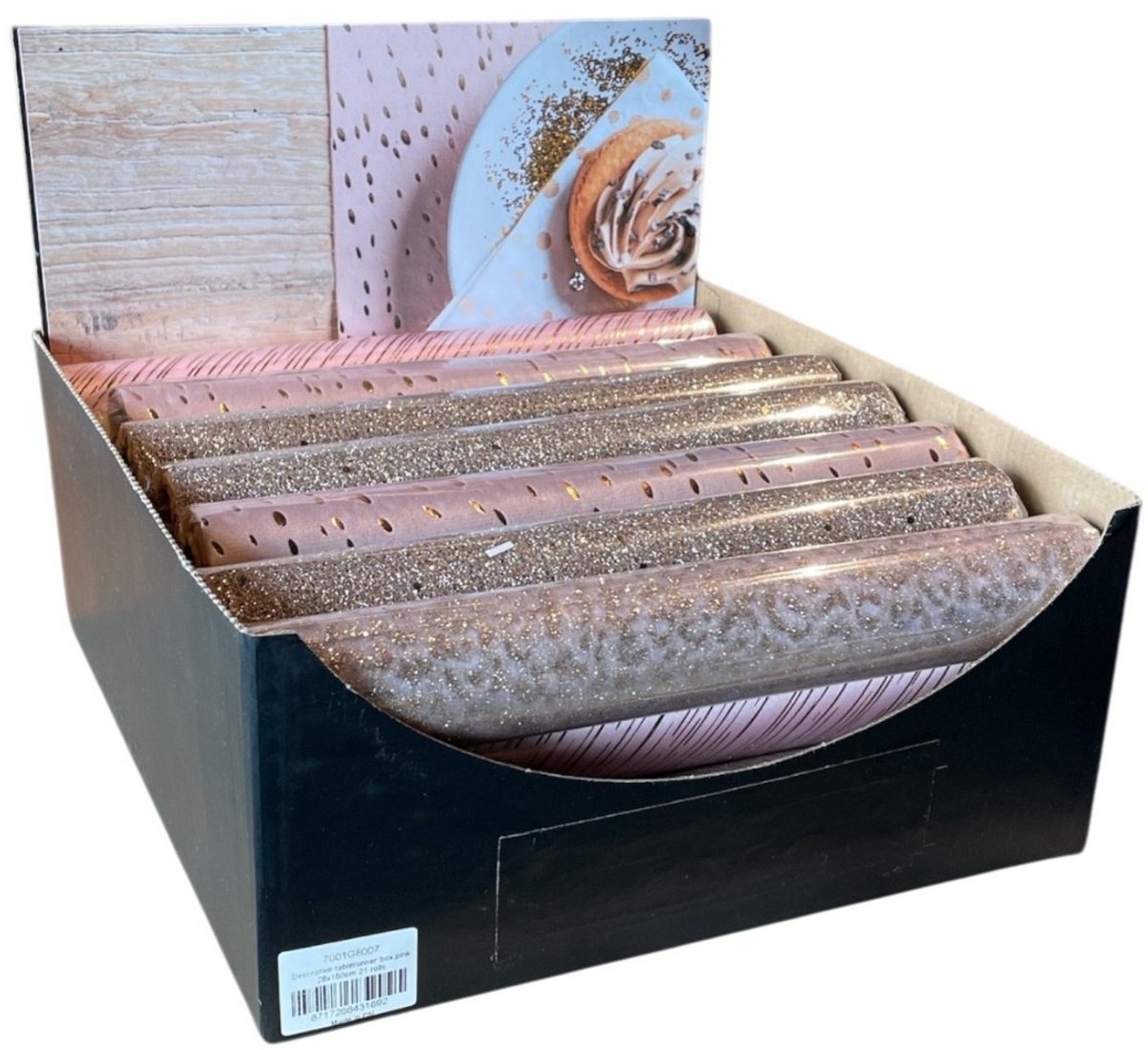 Decoratie tafelloper box pink 28x150cm 21 rolls