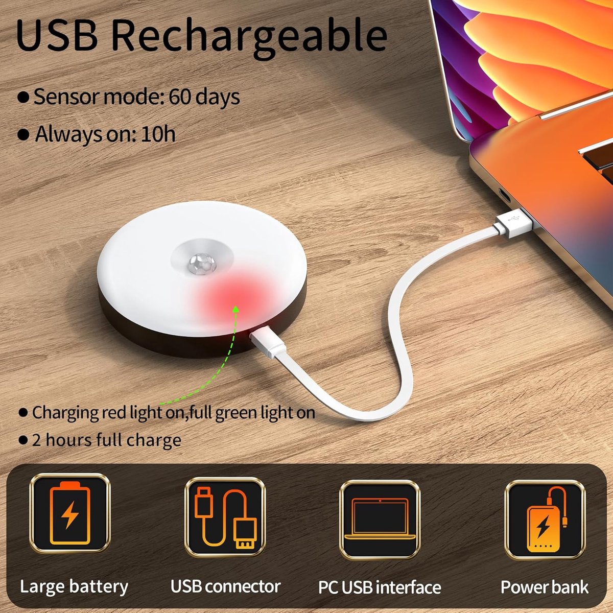 Driedelige set - Draadloze Ledlamp - Nachtlampje - Nachtlampje met sensor - Trapverlichting met sensor - LED-lamp - Batterijgevoede wandlamp met sensor - USB-oplaadbare lamp - Magnetische lamp - Lamp met sensor — cadeau in Wonen & Interieur - foto 5