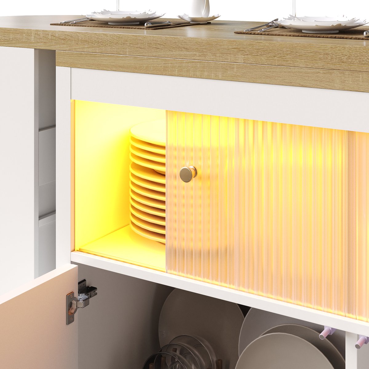 COVREO Bartafel 135-205 x 39 x 100 cm wit MDF met opbergruimte en LED-verlichting