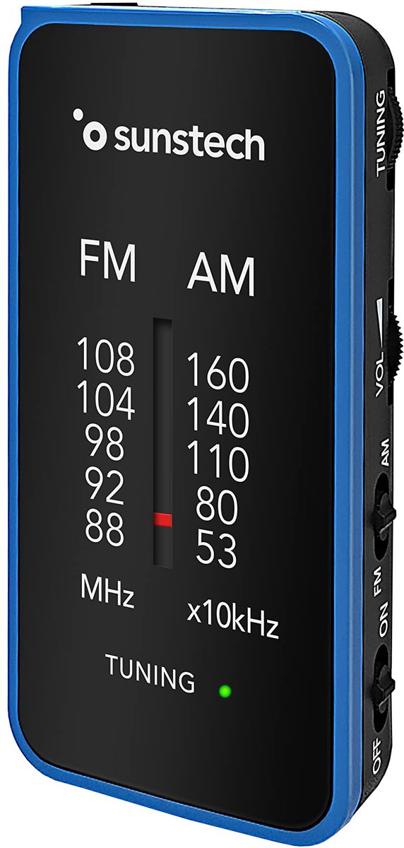 SnelShoppen - Draagbare FM/Op Zakradio - Compacte Analoog Multiband Radio - Werkt met 2 AAA Batterijen - Blauw - Ideaal voor Camping, Feest, Tuin, Kin