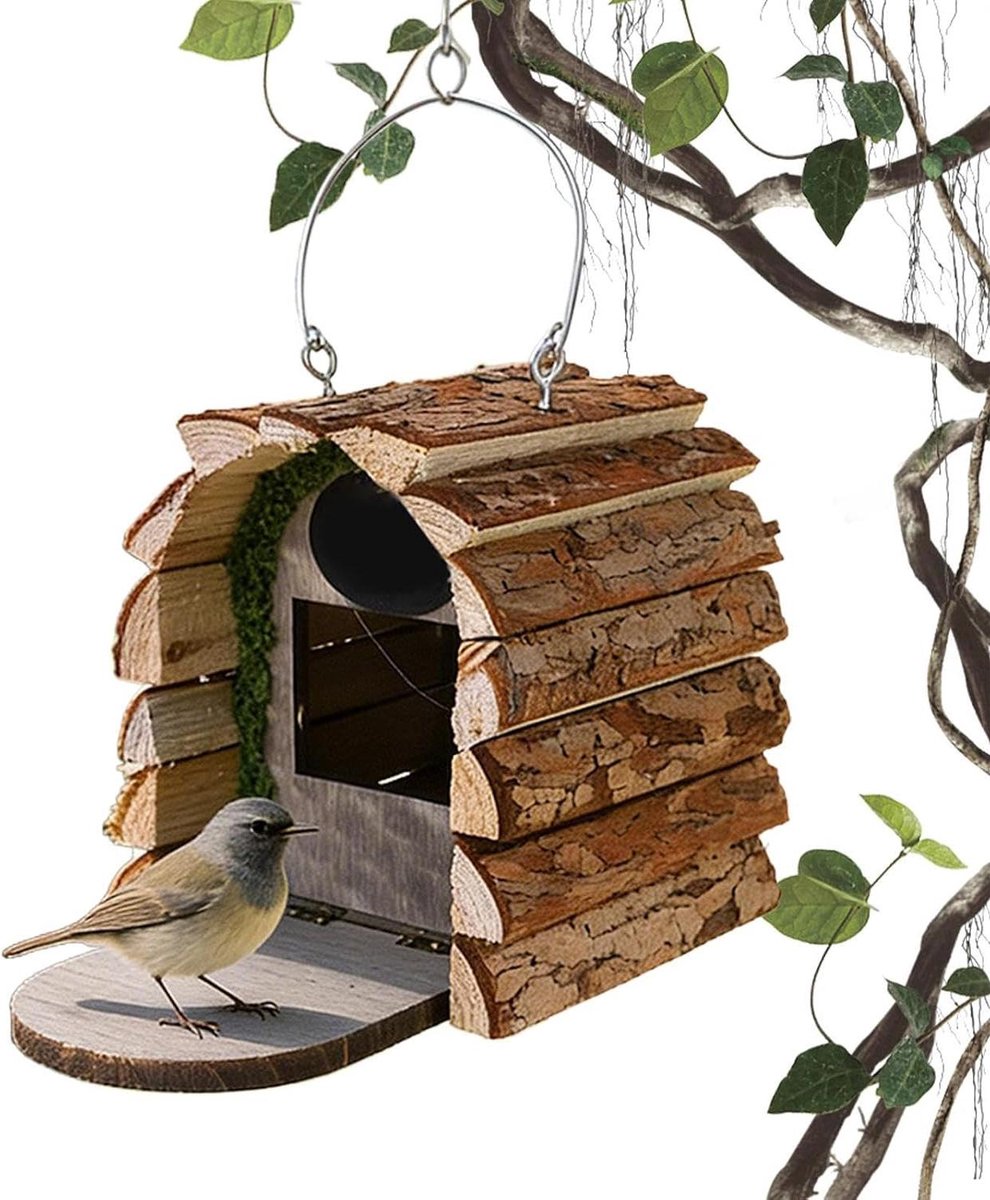 Vogelhuisje Buiten - Houten Nest - Vogels Observeren - Handgemaakt Ontwerp - 18x15x18 cm - Natuurlijk