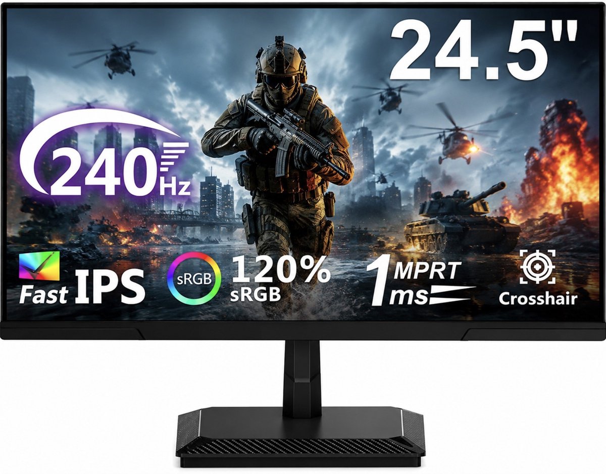 BSS® 25 Inch Gaming Monitor 240Hz - Full HD IPS - 1ms - FreeSync Premium - HDMI 2.0 & DisplayPort - Zwart