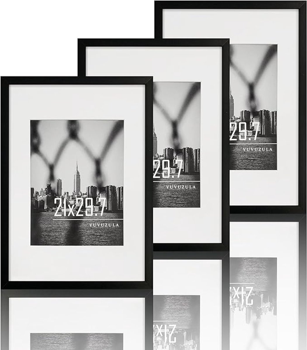 fotolijst A4 zwart 21x30cm set van 3 fotolijsten kader DIN A4 met passe-partout voor documenten