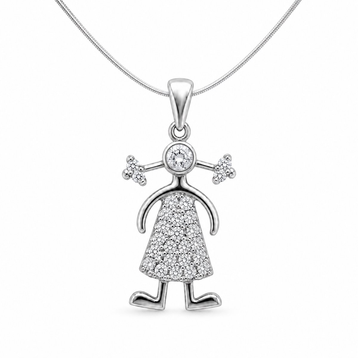 Ketting met Meisjes -hanger en zirkonia;s– Met soepelvallende ketting – 30 x 14 mm – Geliefde dochter - Moeder Cadeau