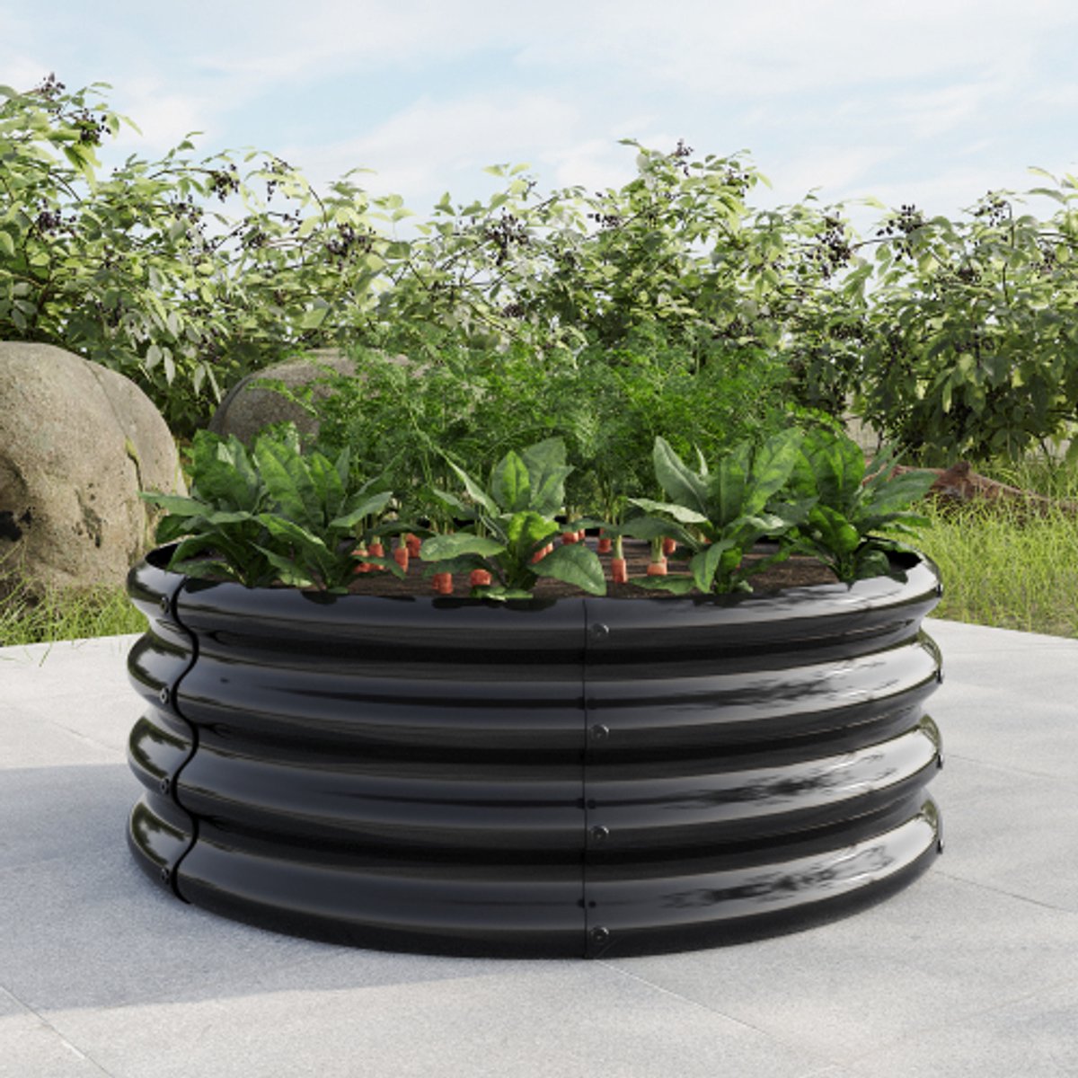 Verzinkte verhoogde tuinbedden, verhoogde plantenbakken voor buitengebruik, ronde verhoogde tuinbedden voor tuinbouw, groenten, fruit en bloemen.