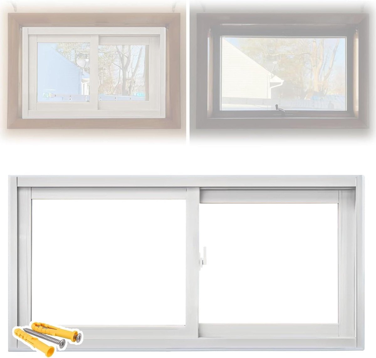 Kelderraam Glijdend - Schuifraam Badkamer - Ventilatie Beveiligen - Gehard Glas Aluminium - 64x61cm - Zwart