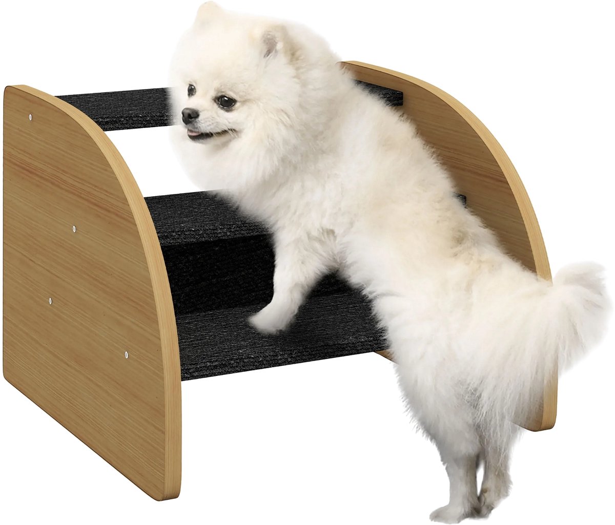 3-Traps Hondentrap 30 cm – Huisdier Trap/Ramp met Zijwanden voor Kleine Honden & Katten – Eiken