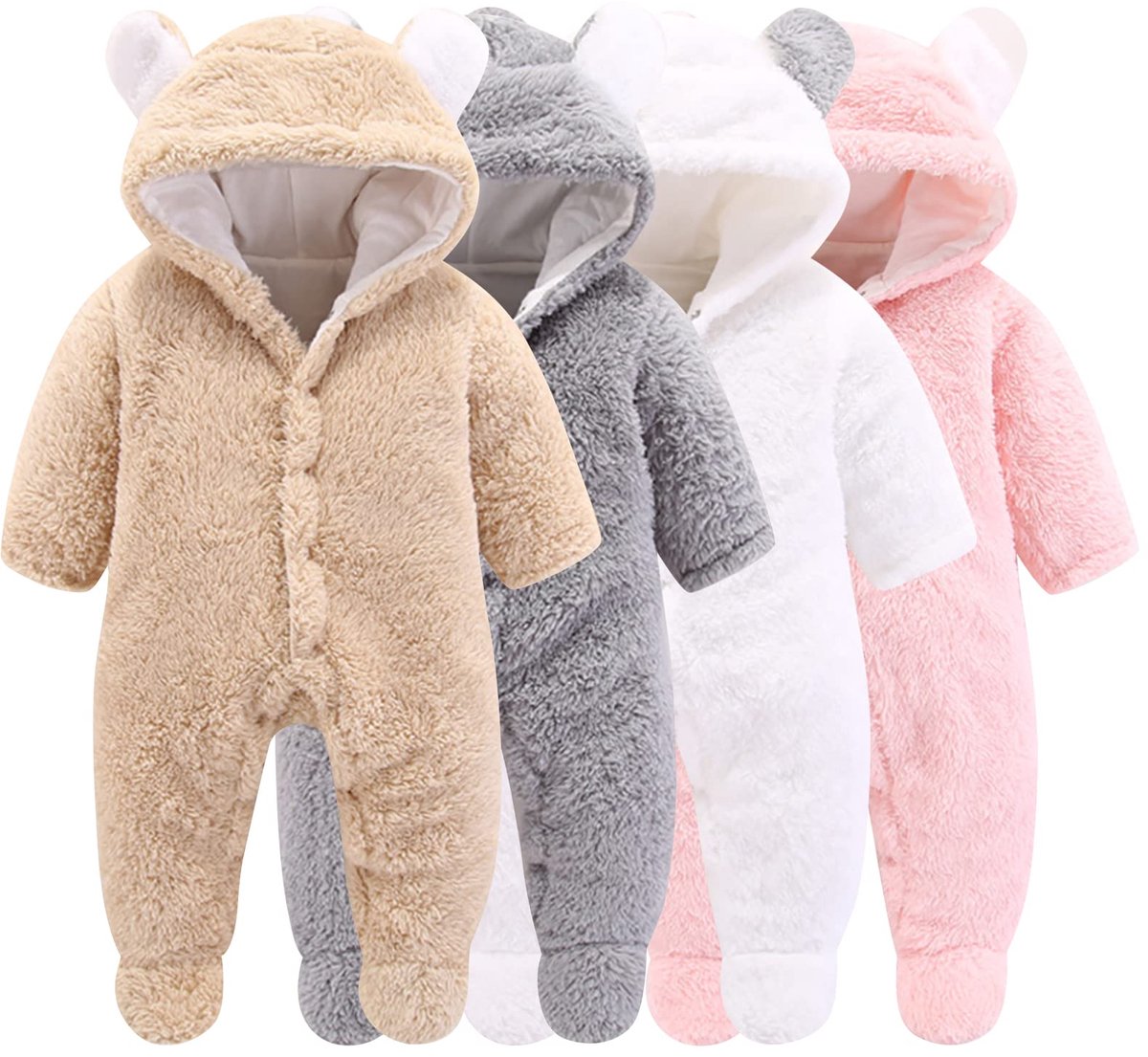 SnelShoppen - Pasgeboren Baby Cartoon Beer Sneeuwpak Wintermantel Fleece Capuchon Rompers Jumpsuit voor Kinderen, Warm en Schattig, Ideaal voor Winter