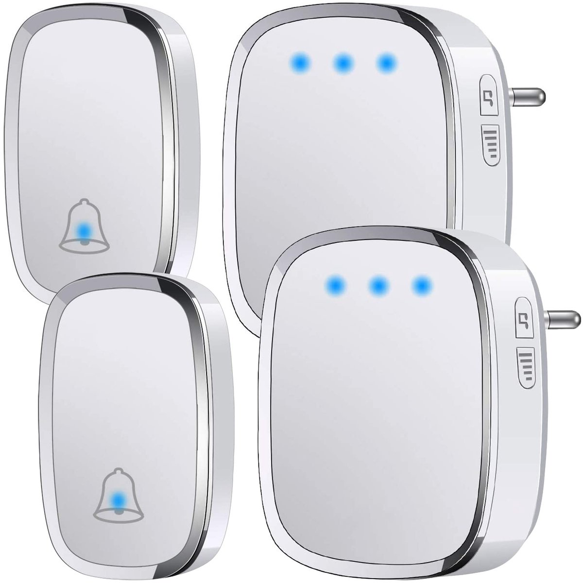 SnelShoppen - Draadloze Deurbel voor Buiten Waterdicht IP44, Wireless Doorbell met 300M Bereik, LED-indicator, 2 Zenders en 2 Ontvangers, 5 Volume Ins