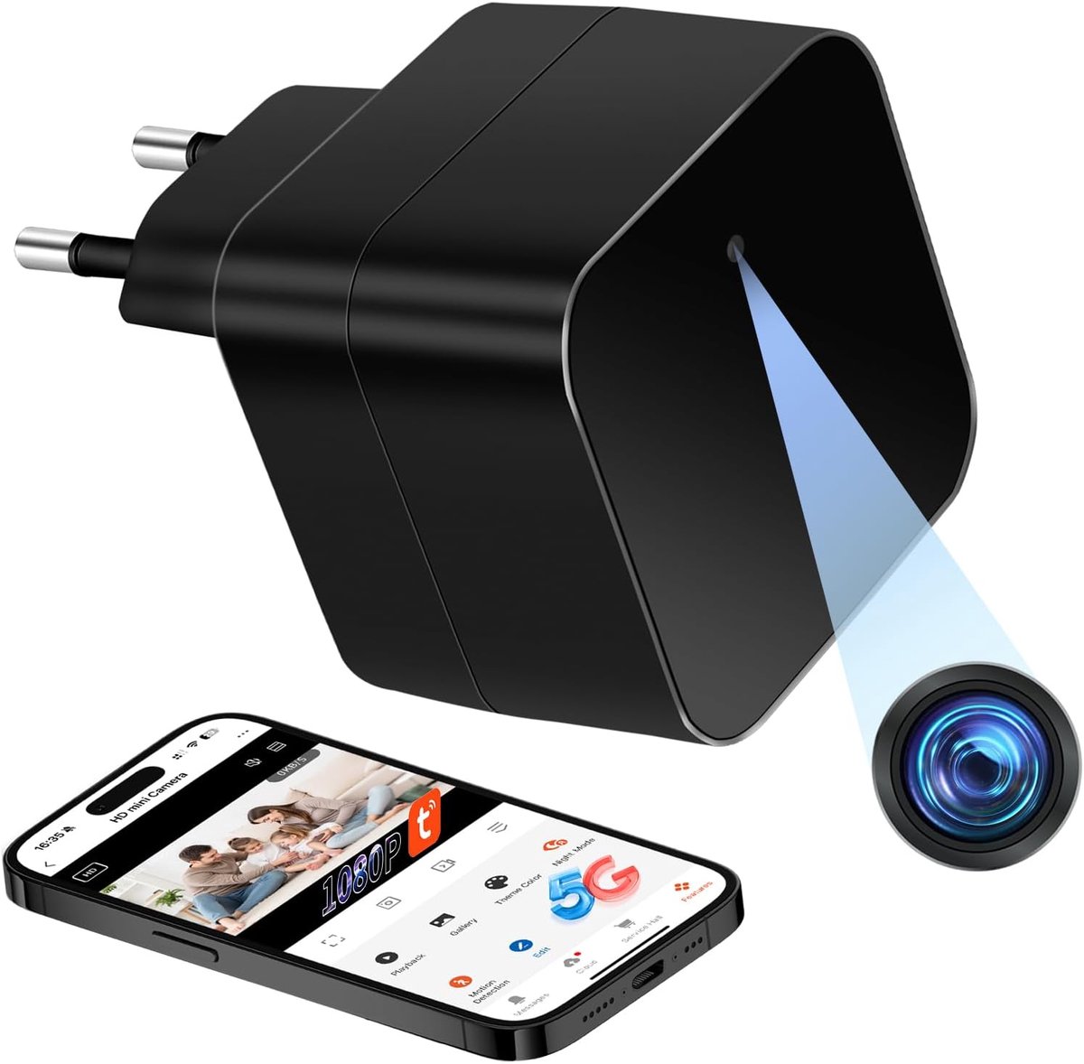 SnelShoppen - 5G Wifi Spioncamera Draadloze Mini Verborgen Camera 1080p HD met USB Oplader en Bewegingsdetectie voor Beveiliging en Bewaking