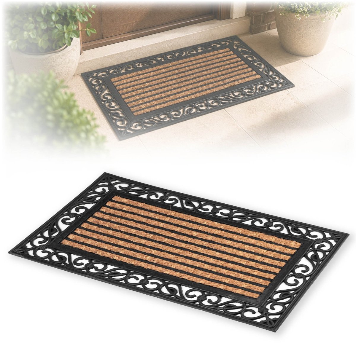 KADAX Antislip deurmat voor de entree, huisdeurmat van kokos en rubber, kokosmat voor buiten, deurmat voor buiten, rechthoekig, 75 x 45 cm Zwart