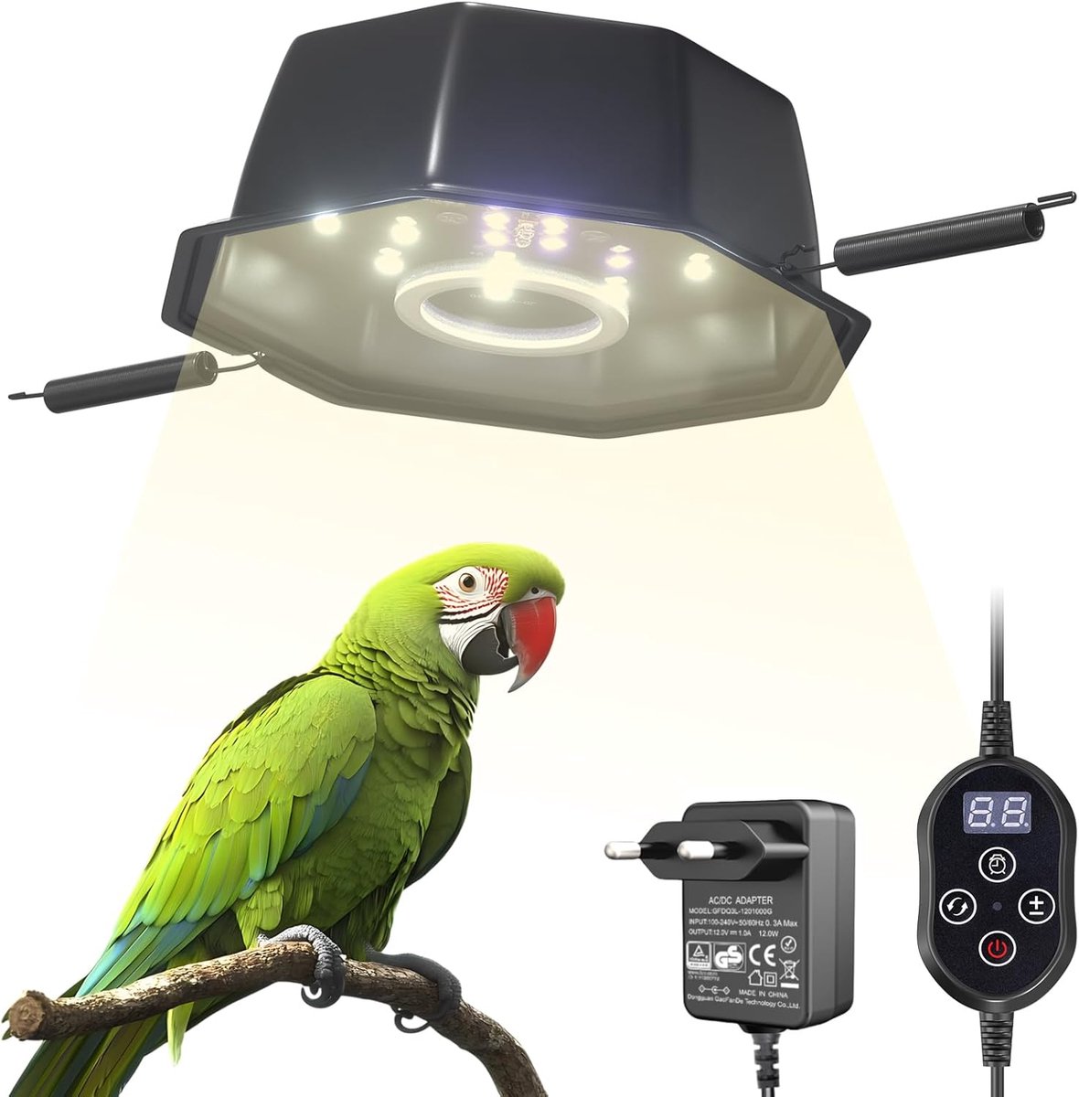 SnelShoppen - GlowUp UVB 2.4 Vogel Lamp 10W - Dimbare Full Spectrum LED Verlichting voor Vogels - Octagonaal Ontwerp met EU Stekker - Geschikt voor Pa