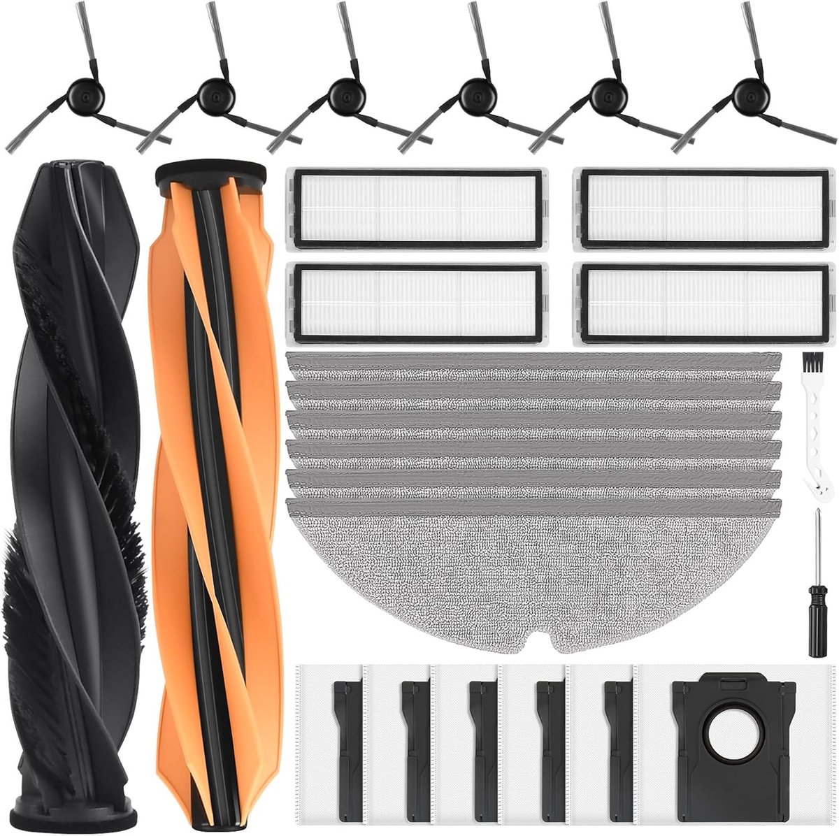 SnelShoppen - 26-delige Accessoire Set voor D20 Pro Plus - Inclusief 2 Hoofdborstels, 6 Zijborstels, 4 Filters, 6 Schoonmaakdoekjes, 6 Stofzakken, 1 S