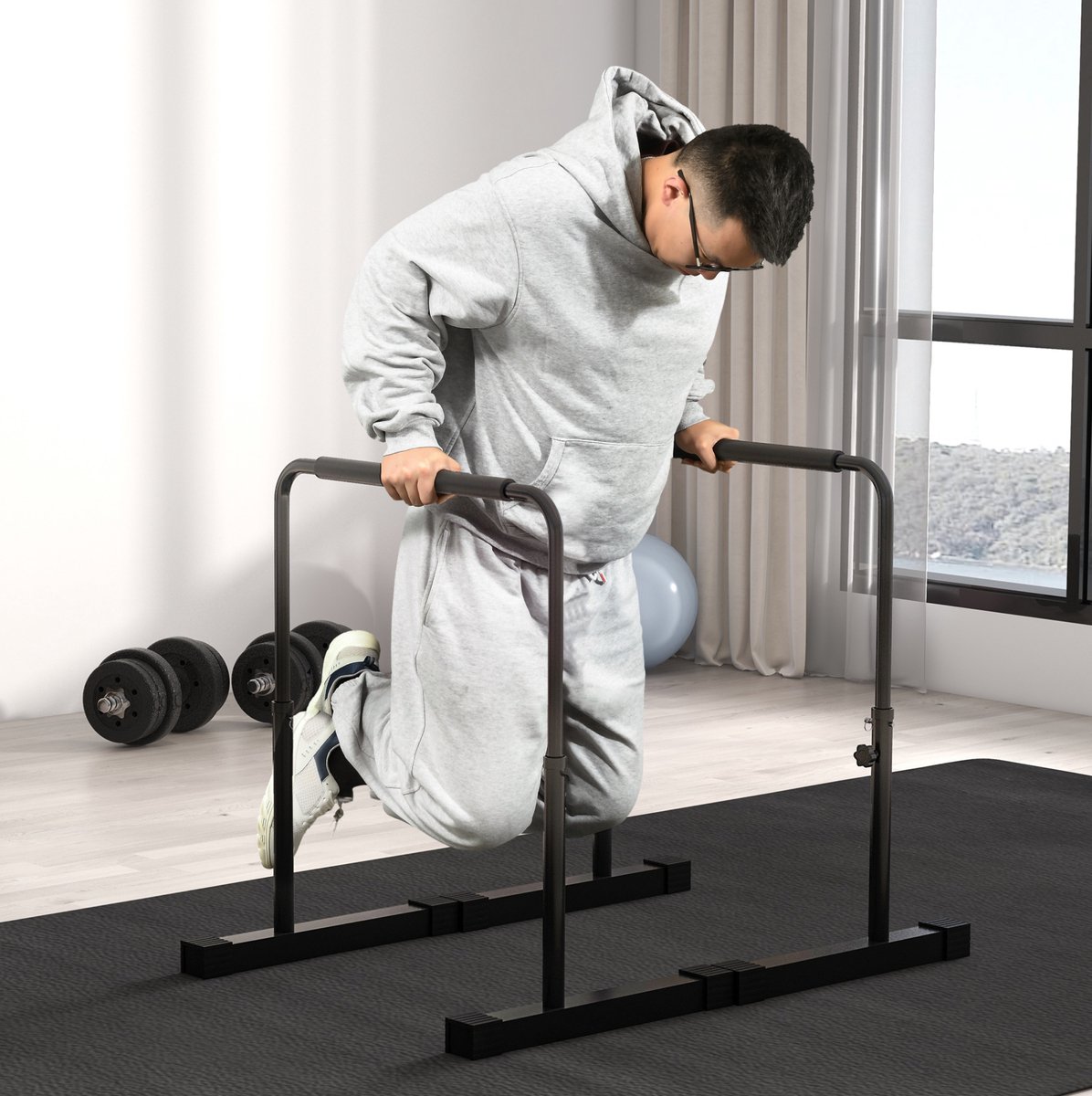 COVREO Opdruksteun 80-100 cm - 2-delige dip bars van staal, zwart, antislip en verstelbaar