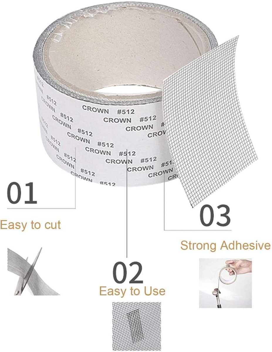 SnelShoppen - Fiberglass Mesh Stains Waterproof Band Fly Screen Repair Kit - 50mm x 5cm - Sterke Zelfklevende Tape voor Raam, Tuin, Camping, Vliegensc