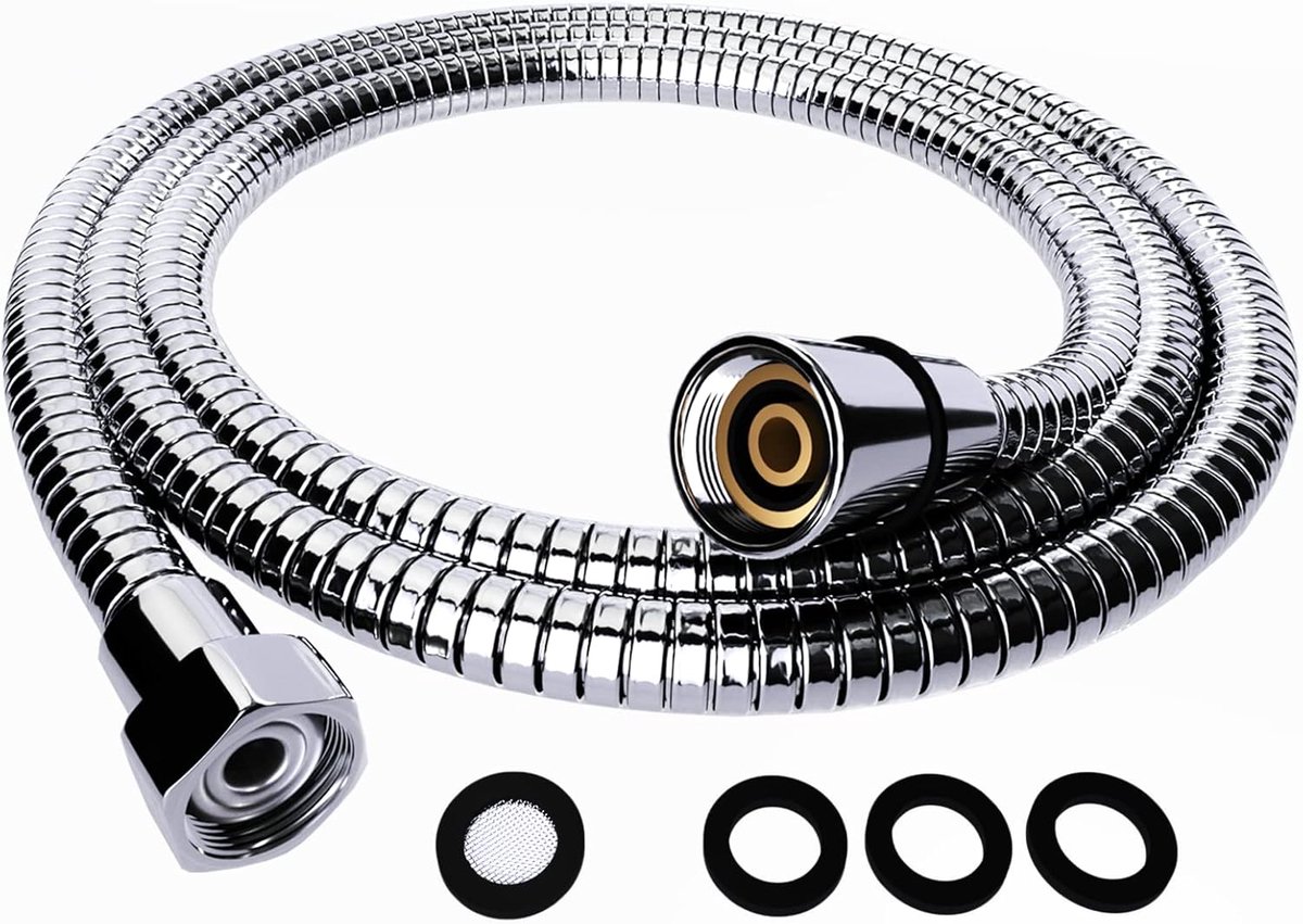 SnelShoppen - Douche Slang 1.5 m - RVS Kinkbestendig, Lekvrij, Universele G1/2 Inch Aansluiting, Robuuste Vervanging met Messing Verbindingen, Chroom/
