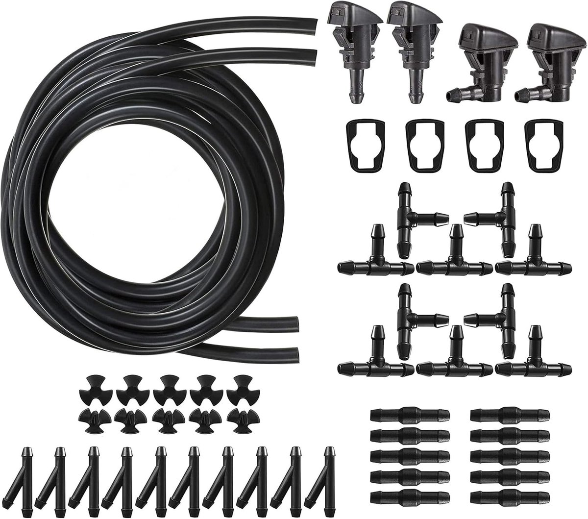 SnelShoppen - 2 x 4 m Windscreen Washer Hose met 30 Slangverbindingen + 4 Spuitmondjes voor Auto, Tuin, Caravan, en Onderhoud