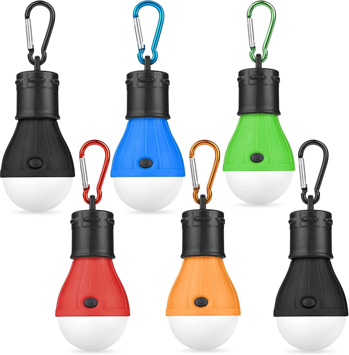 SnelShoppen - 6x LED Camping Lamp - Compacte Tent Lamp met Carabiner Haak - Waterdichte Campingverlichting voor Avontuur, Vissen, Power Outage