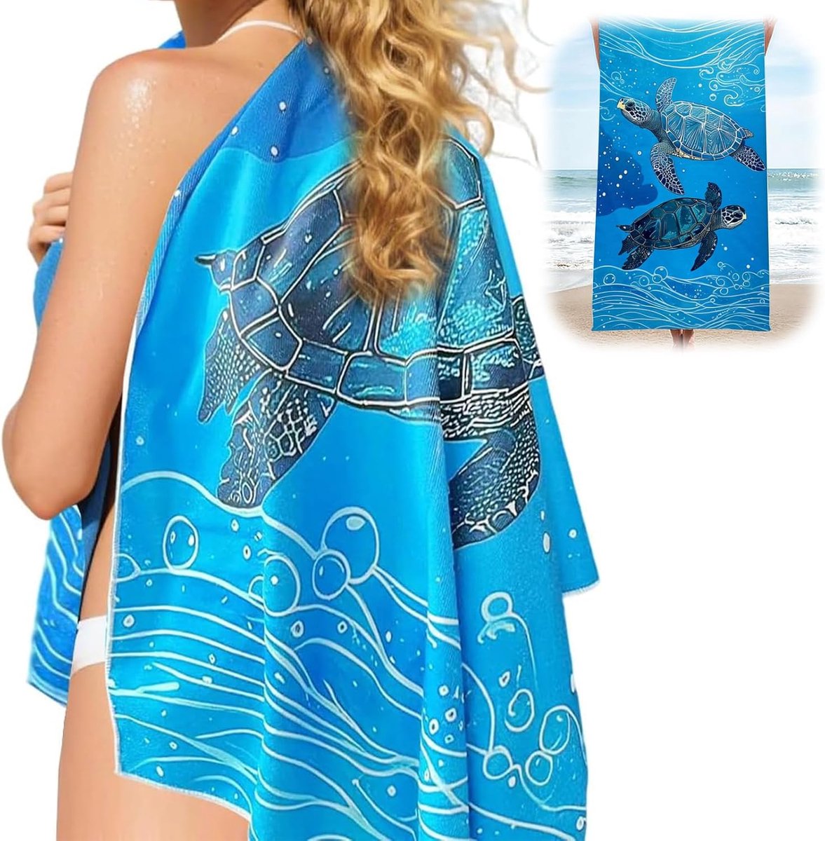 SnelShoppen - XXL Strandlaken 90x180 cm - Microvezel Handdoek Zacht & Huidvriendelijk - Absorberend & Sneldrogend Badlaken Groot met Schildpad Motief