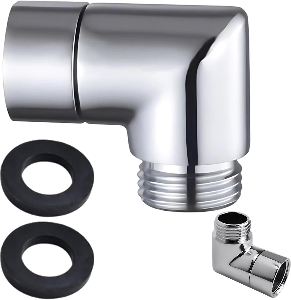 SnelShoppen - Shower Head Extension 1/2 Inch 90 Graden Hoek Adapter met Rubber Seals – 3 Stuks, Zilver, Voor Handdouche, Douchestang, Badkamer