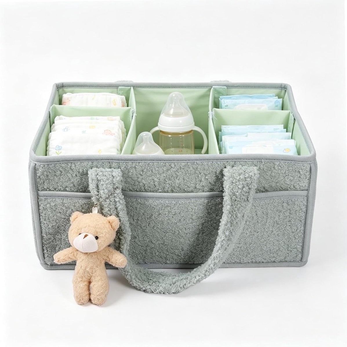 Draagbare Organizer voor Babyspullen met Handvat en Verwijderbare Reistas voor Thuis en Op Reis (Groen)