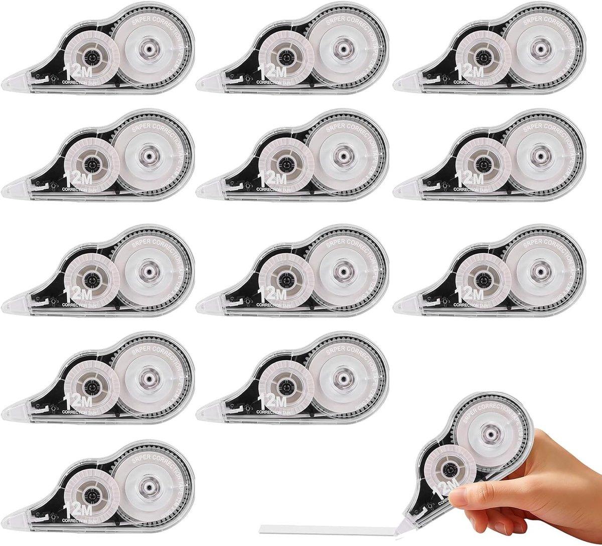 12 stuks witte correctietape 12 m x 5 mm, compacte correctieroller voor school, kantoor en schrijfwaren, ideaal voor fouten corrigeren en knutselen