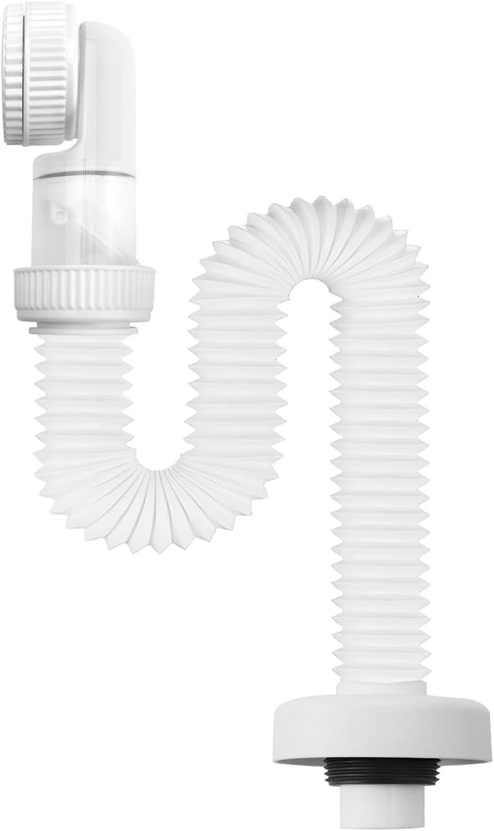 Flexibele afvoerleiding 1/4 inch, 360° verstelbare sifon met apparaatverbinding, ruimtebesparende sifon voor wastafel en geurafsluiting