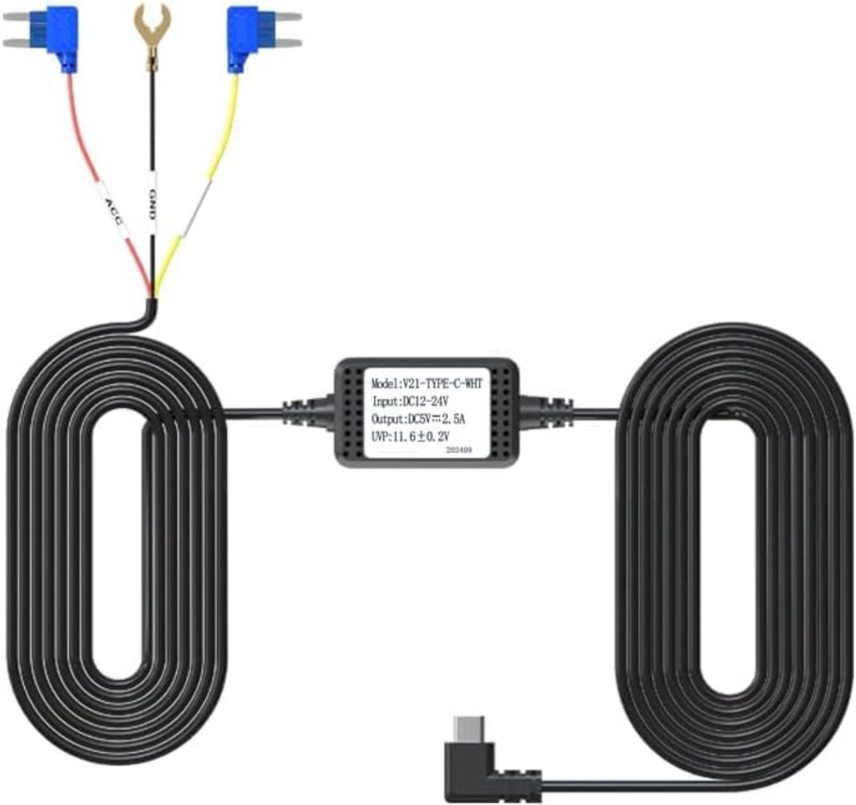 SnelShoppen - CS112 On-board Camera Wiring Kit, Dashcam Hardwire Kit, Auto Oplader Kabel 12V-24V naar 5V, 24 Uurs Parkeerbewaking met Laag Spanning Be