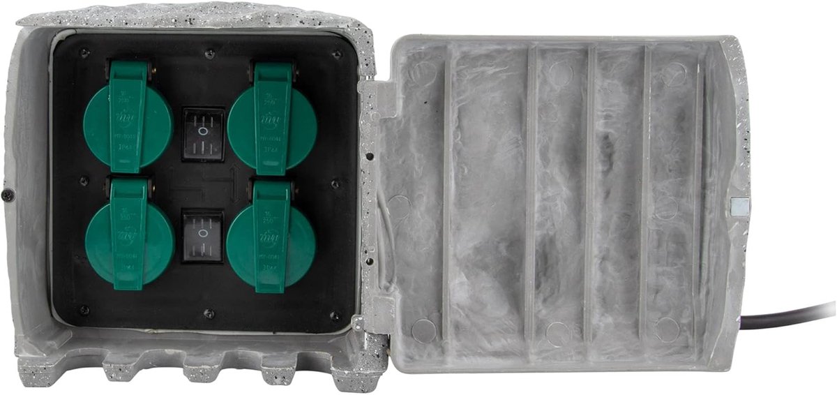 SnelShoppen - Zenitech Stekkerdoos Grijs 4x 16A 2 Binnen Stopcontacten 1.5m IP44 Tuin Camping Keuken Veiligheid