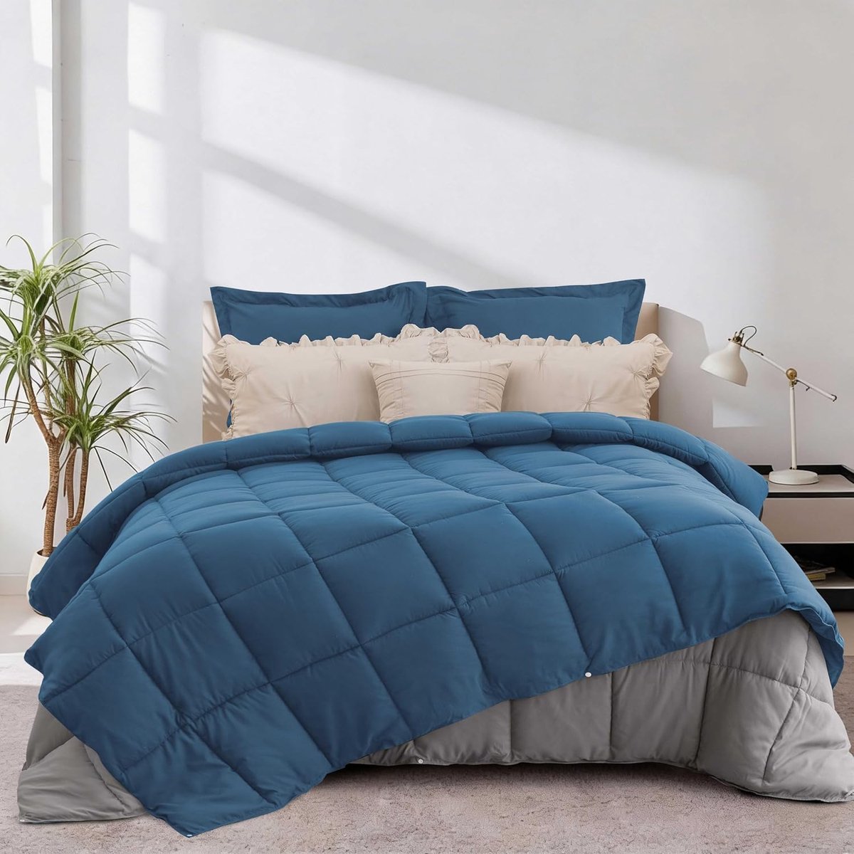 SnelShoppen - HIG 4-Seizoenen Dekbed Set 240x220 cm met 2 x Kussenslopen 80x80 cm - 3-in-1 Duvet - Lichtgewicht Zomer Dekbed en Warmer Winter Dekbed -