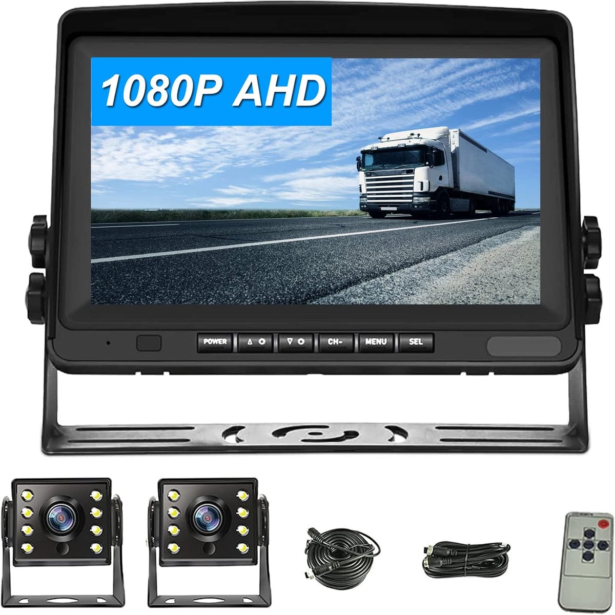 SnelShoppen - Achteruitrijcamera met 2 Camera's en 8-Inch 1080P AHD Monitor, Waterproof IP68, Nachtzicht IR, Inclusief 15m + 5m Kabel voor Motorhome e