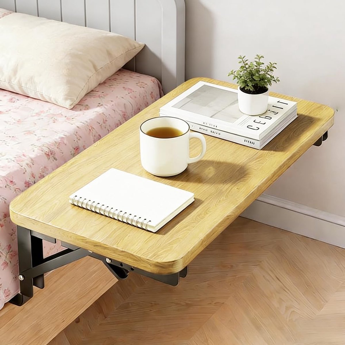 SnelShoppen - Vouwbare Bedtafel voor Aan Bed, Bed Organiser & Drijvende Houten Bedplank 30 x 20 cm - Ruimtebesparende Bedside Table & Plank voor Stude