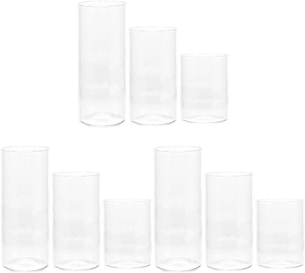 SnelShoppen - Set van 9 Heldere Glazen Cilindervazen voor Tafel - Decoratieve Kaarsenhouders - Hurrikanen en Drijvende Kaarsen voor Bruiloften en Fees