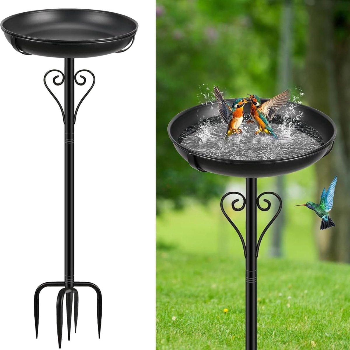 SnelShoppen - Standing Bird Drinking Bowl, Outdoor Bird Bath, Vintage Tuin Decoratie, Metalen Voederbak, Winterproof, Zwart, Hoogwaardige Gietijzeren