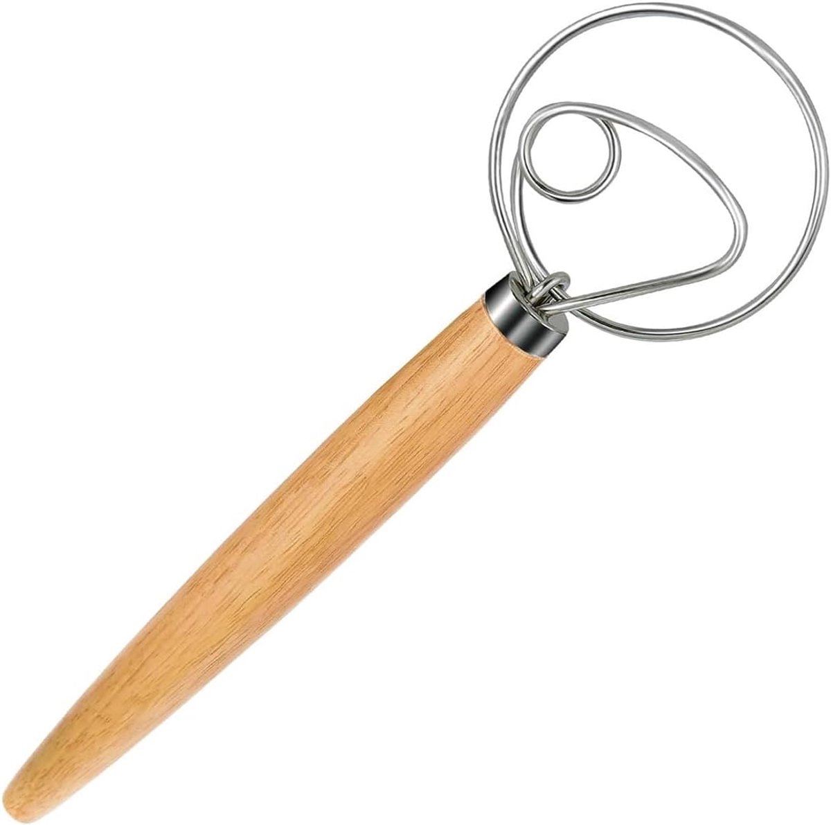 SnelShoppen - Danish Sourdough Whisk met Houten Handvat en RVS Deegklopper voor Brood, Gebak en Pizzadeeg 30cm - 1-PACK