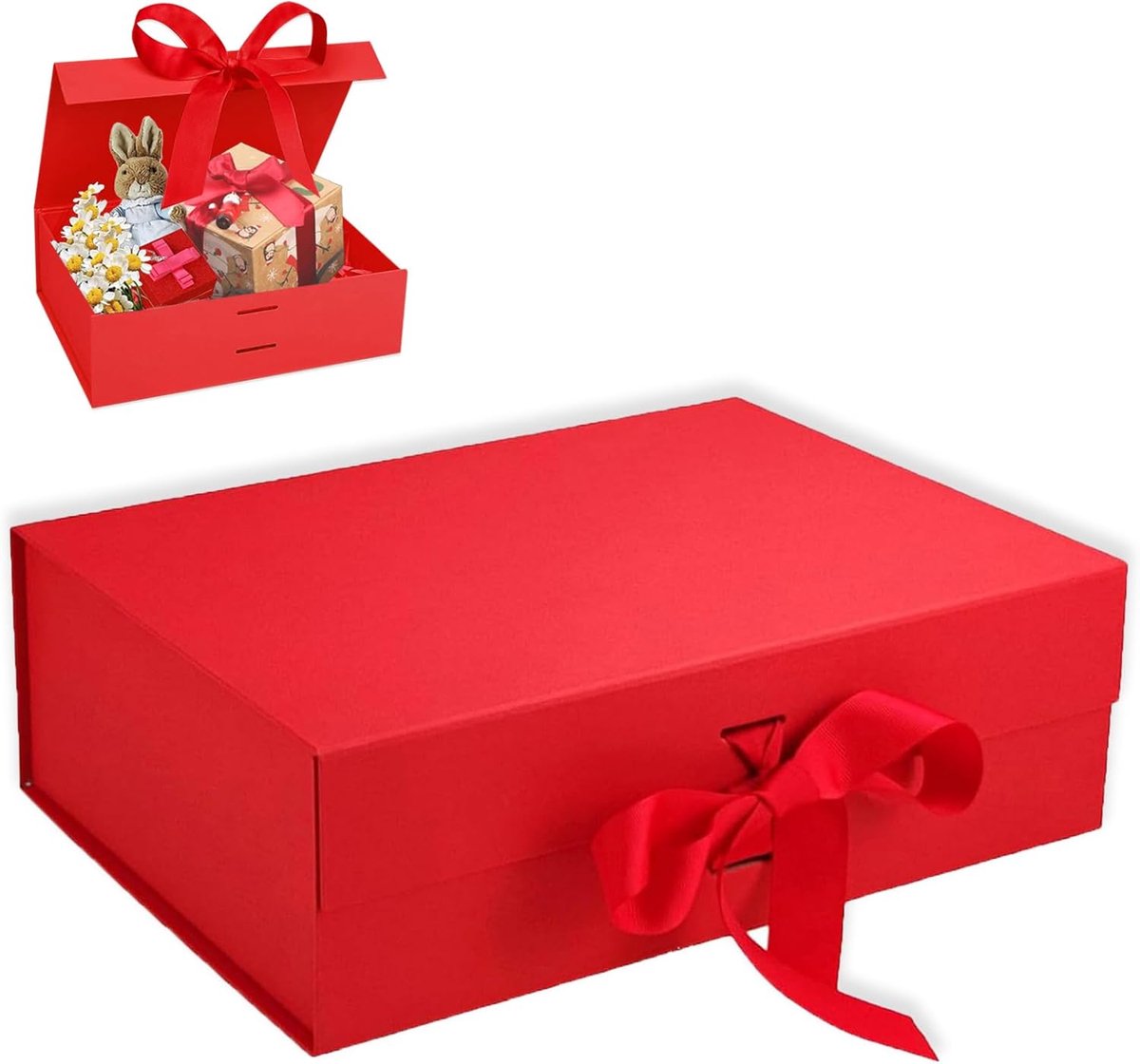 SnelShoppen - Gift Cardboard, Magnetische Cadeauverpakking met Strik, Degelijke Geschenkdoos met Deksel, Opvouwbare Rectangulaire Cadeaubox voor Verja