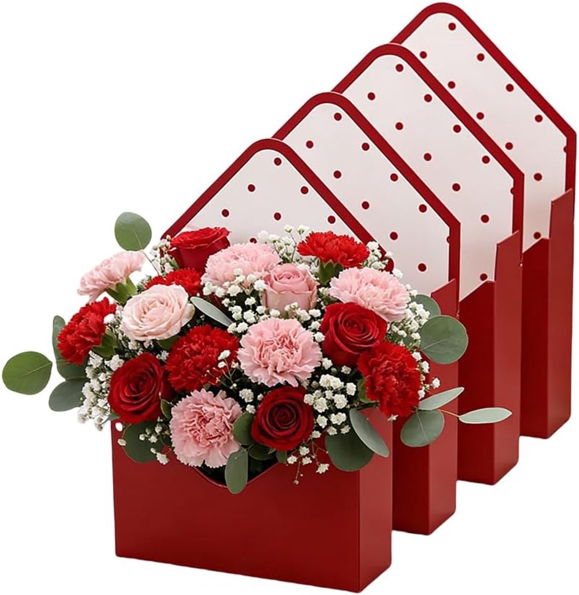 SnelShoppen - 5 Stuks Waterproof Hand Bouquet Gift Box - Florist Bouquet Verpakking - Herbruikbare Rode Papieren Doos - Perfect voor Bruiloft, Verjaar