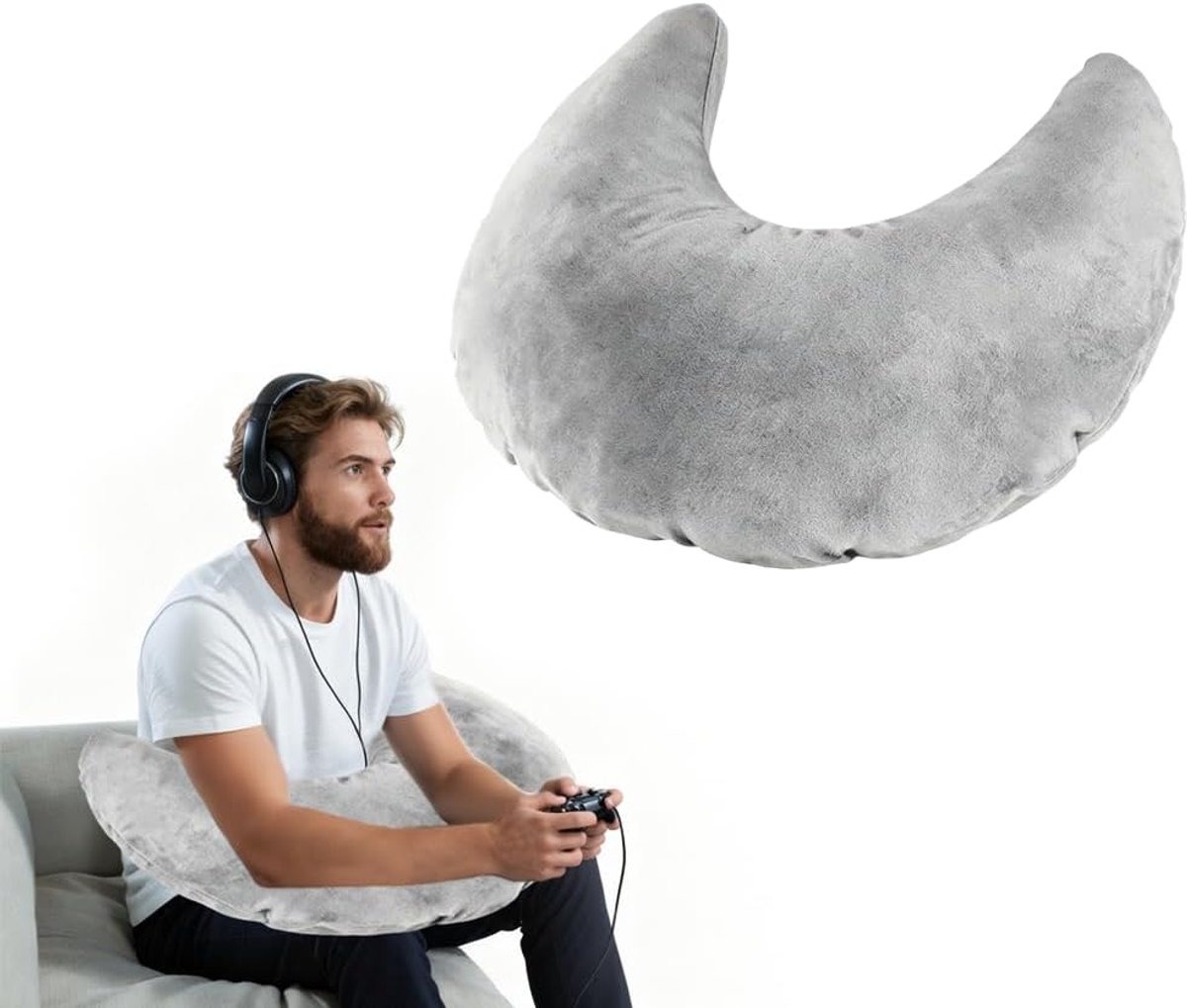 SnelShoppen - Gaming Pillow Ergonomisch Leespillow, Opblaasbare Armsteun Kussen voor Comfortabele Gaming Sessies, Grijs, Perfect voor Bed, Bank, Vloer