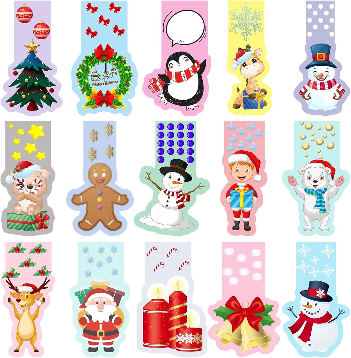 SnelShoppen - 30 Stuks Kerst Magnetische Boekenleggers voor Kinderen, Kleurige Boekenleggers met Schattige Kerstpatronen, Persoonlijke Cadeaus voor St