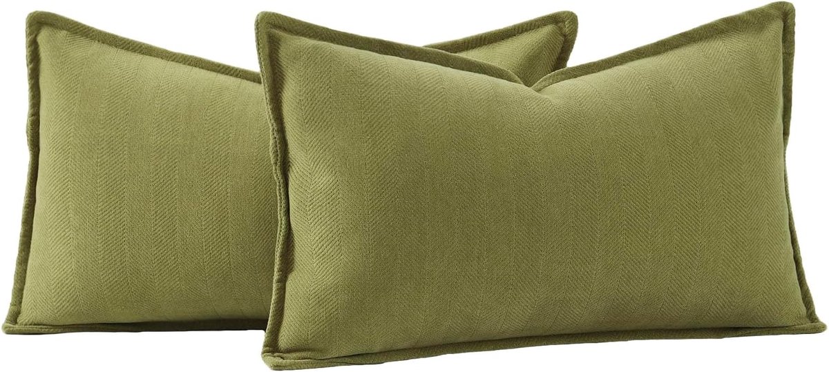 SnelShoppen - Set van 2 Woven Chenille Fringe Kussenhoezen Super Zacht Decoratief Kussen Cover voor Sofa Slaapkamer 30x50cm Mosgroen