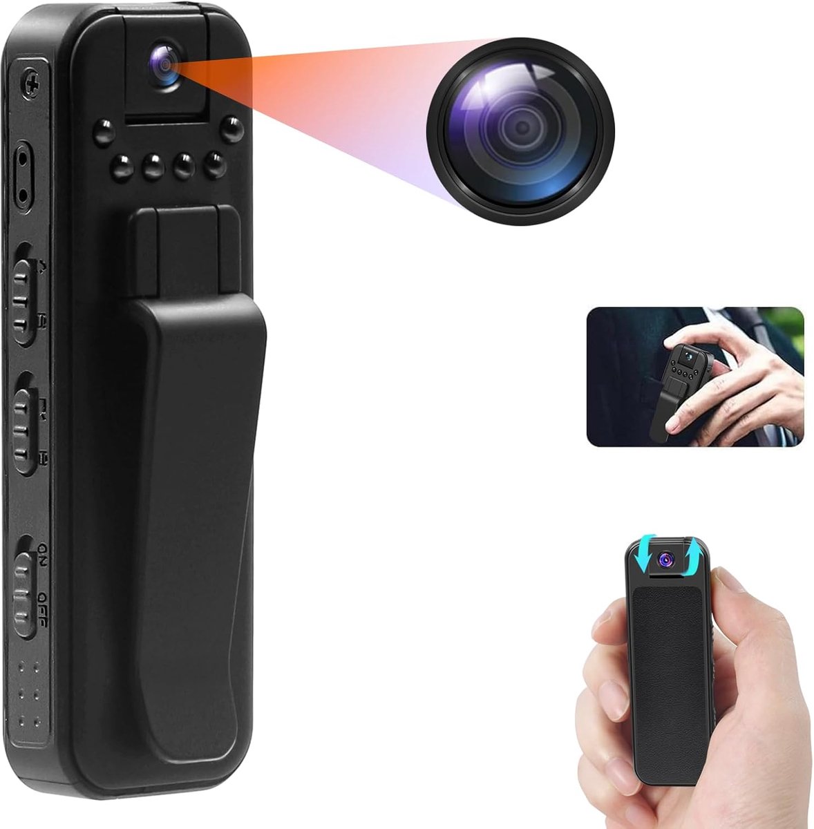 SnelShoppen - Mini Spy Camera 1080P HD met 180° Nachtzicht, Clip-on Micro Camera voor Meetings, Dieren en Activiteiten, 150 Min Loop, 27g