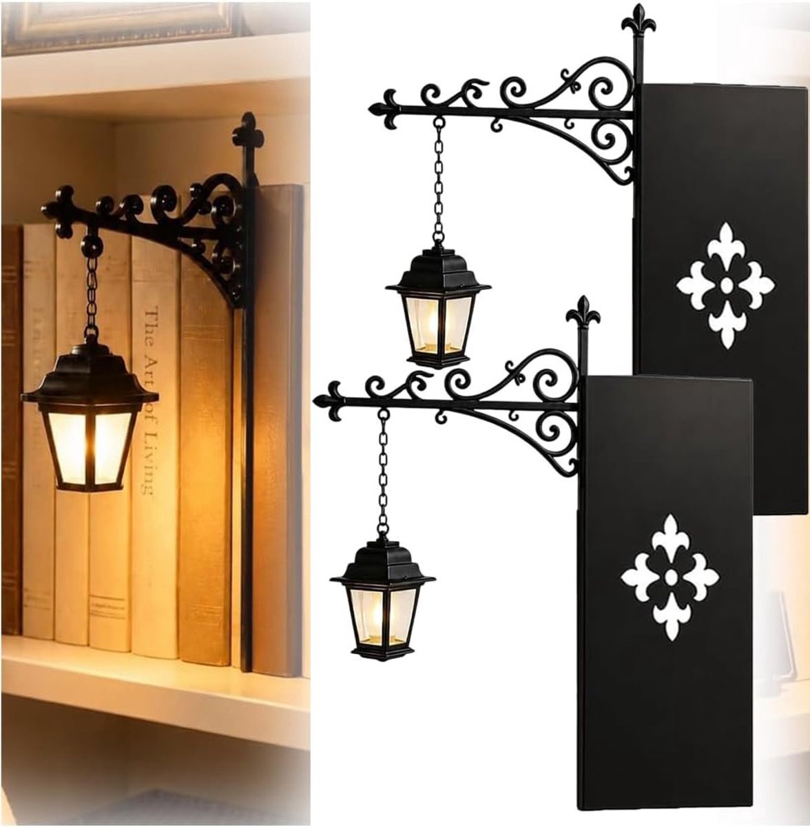 Boekensteun metaal - 2 stuks - Bibliotheeklantaarn - met Vintage Hanglamp - Decoratieve Bo