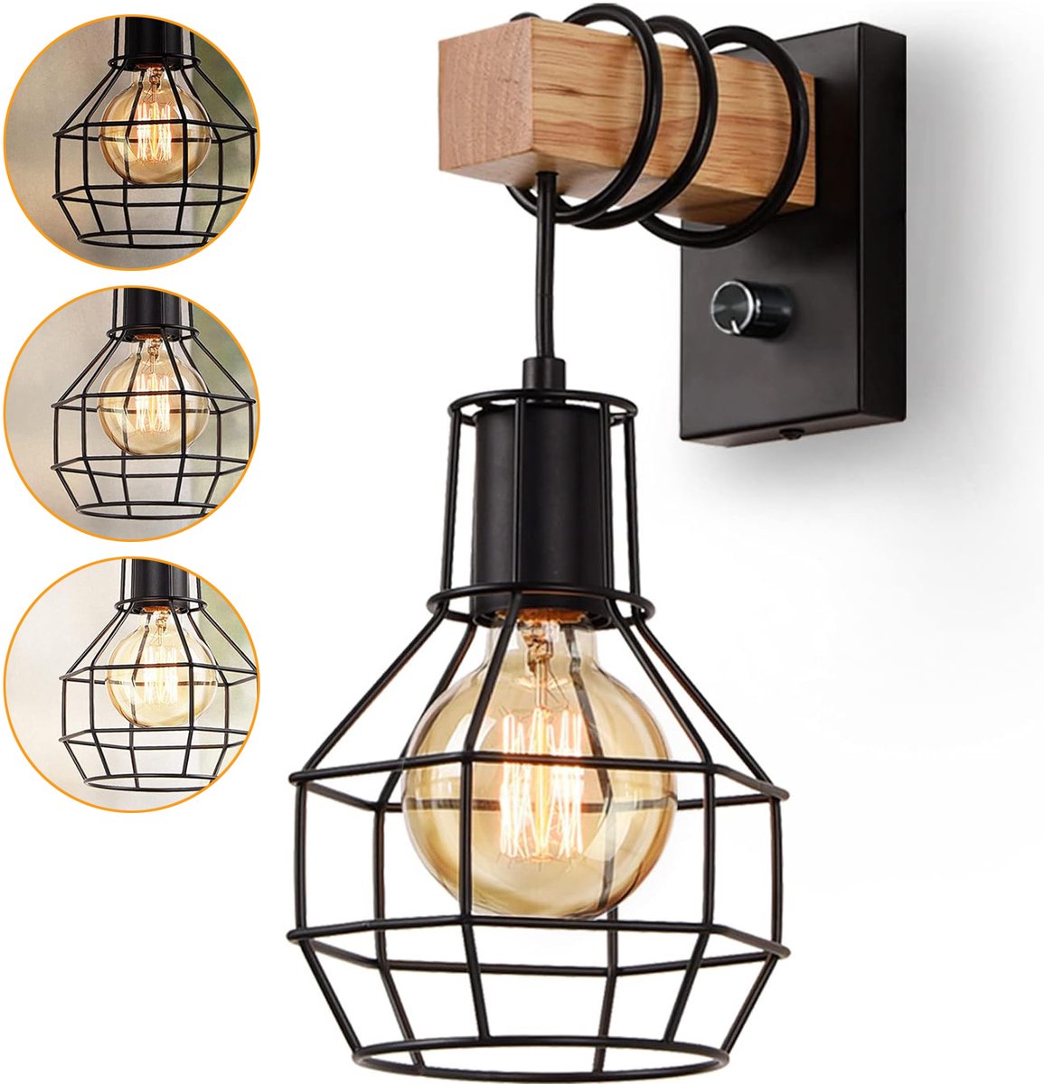 Industriële Rustieke Wandlamp - Dimbaar Binnenverlichtingsarmatuur Voor Kooien - Houten Wandlamp - Voor Woonkamer Slaapkamers
