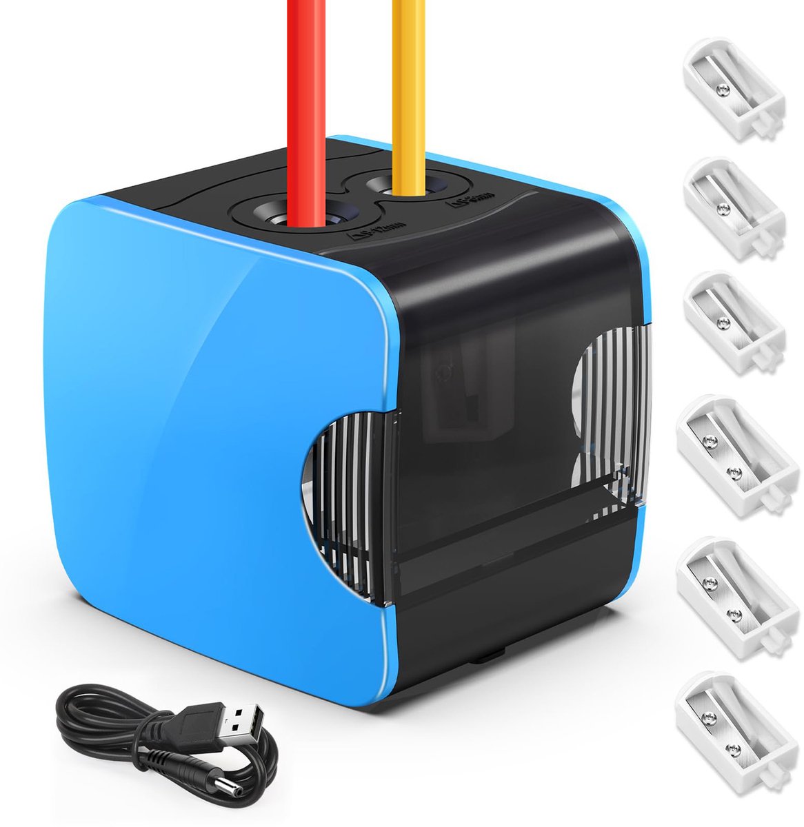 Elektrische puntenslijper – Puntenslijper voor kinderen – USB-puntenslijper – Elektrische puntenslijper – Kunststof – Blauw