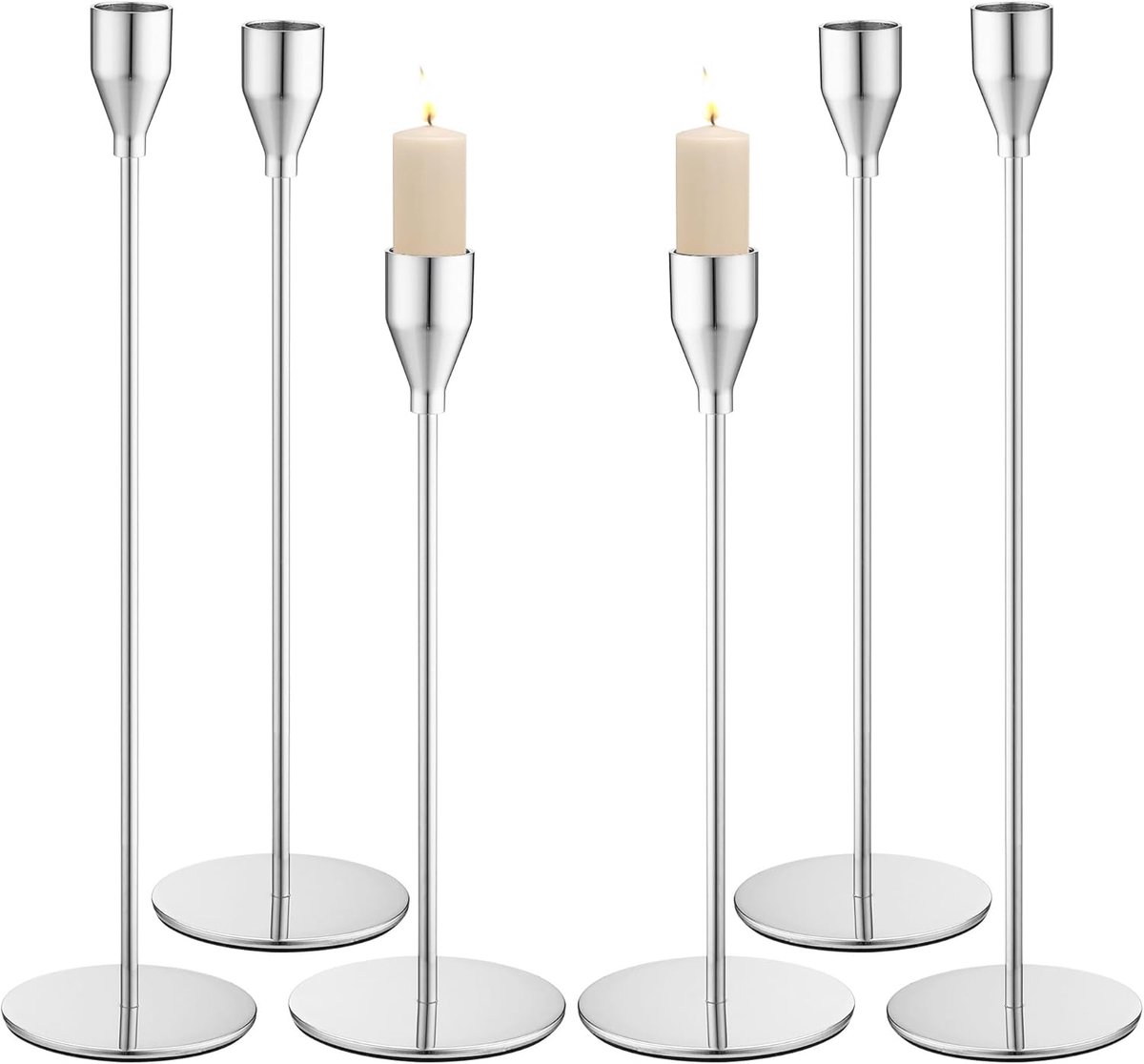 SnelShoppen - 6 Delige Set Metalen Kaarsenhouders, Retro Elegante Kaarsenstandaards in 3 Hoogtes (33/28/23cm) Voor Bruiloften, Diner, Feesten en Thuis