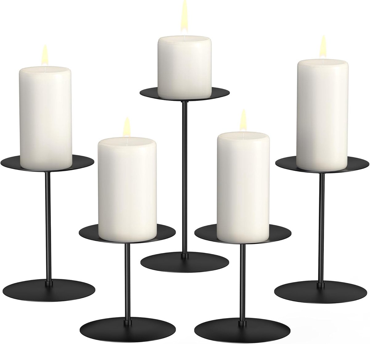SnelShoppen - Set van 5 Zwarte Metalen Kaarsenhouders voor Pilaar- en Blokkaarsen, Elegante Tafeldecoratie voor Bruiloften, Halloween en Kerst, 7cm, 1