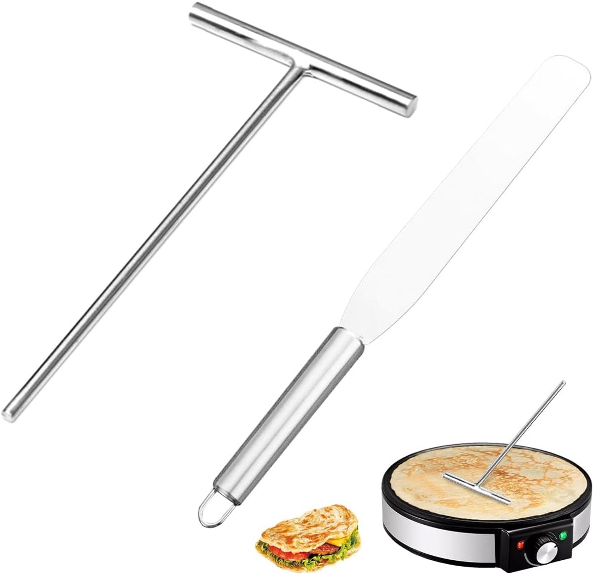 SnelShoppen - Set van 2 Pannenkoek Scheiders en Pannenkoek Spatel - Hoogwaardige Roestvrijstalen Pannenkoek Maker Accessoires - Ideaal voor Crêpes, Ta