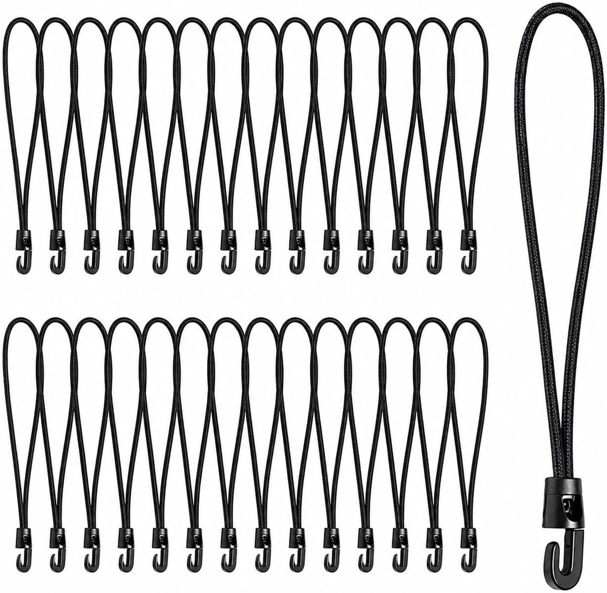 SnelShoppen - 30 Stuks Elastische Touwen Met Haken, Multifunctionele Zeilspanners, Rubberen Spanners, Verstelbare Touwen Met Karabijnhaak, Zwart, Voor